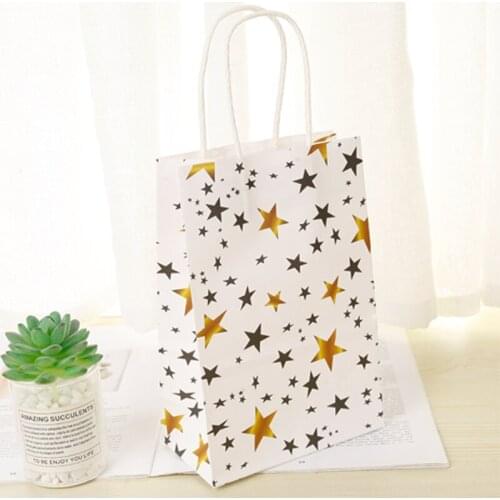 10 pcs/lot 25*18*10cm Stripes Star Gift Paper Bags Packing Festival Wedding Party Favor Decoration Present Bags