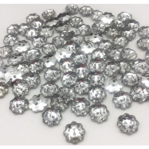 200pcs 11mm Fashion Clear Acrylic Flower Buttons Sewing 2 Holes Shiny Silver Plated Button For Scrapbooking