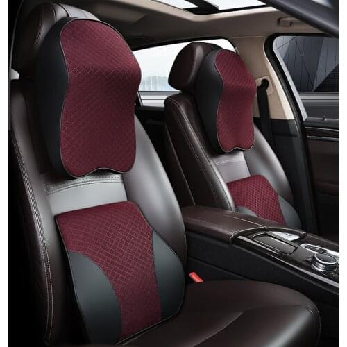 3D Memory Foam Car Neck Pillow PU Leather Car Pillow Waist Rest Pillow Seat Back Rest Lumbar Cushion For Car Accessories