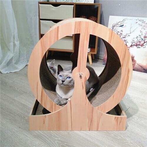 Treadmill Pet Cats Nest Wooden Wheel Corrugated Treadmill Grabbing Board Cat New Cat Grabbing Board Pet