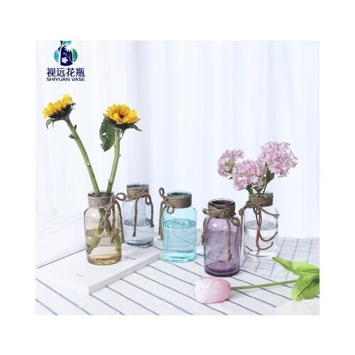 Colorful Summer Vases Fresh Simple Modern Color Small Vase Real Flower Vase Hydroponic Hemp Rope Glass Living Room Decoration