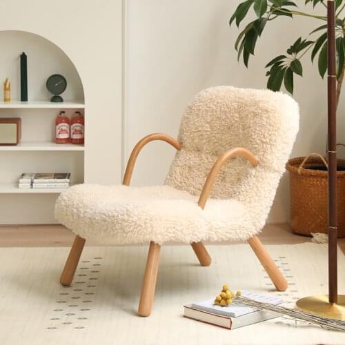 CX Single-Seat Sofa Chair Light Luxury Solid Wood Nordic Leisure Chair Wingback Chair Lamb Wool Lazy Sofa