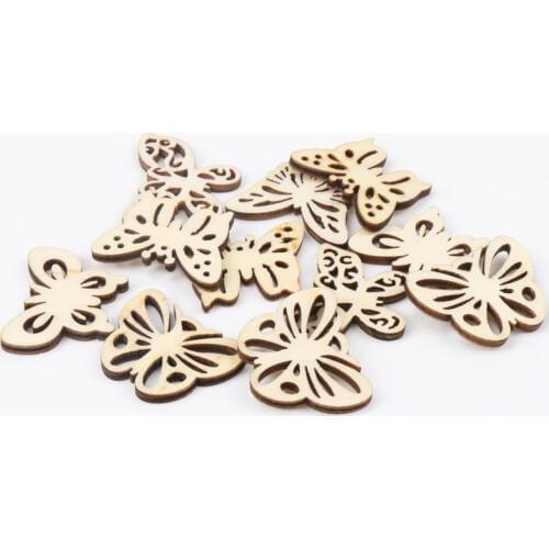 Natual Butterfly Pattern Wooden Scrapbooking Art Collection Craft for Handmade Accessory Sewing Home Decoration 30mm 20pcs MZ168