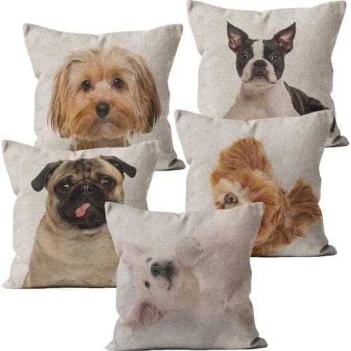 Animal Home Decor Pillow Case Cute Dog Bull Terrier Pillow Covers Decorative 40*40 45*45 Beige Linen Sofa Cushion Cover