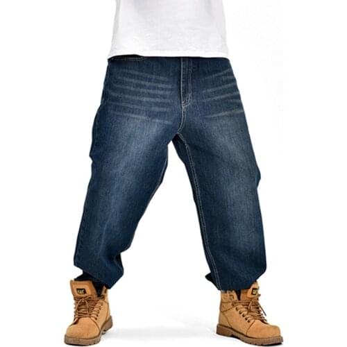 30-46 Plus Size 2021 Jeans Mens Elastic Straight Large Size 48 Mens Simple Style Black Blue Stretch Denim Pants Big Men