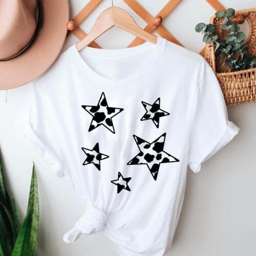 Women Short Sleeve Summer Tshirts Lady Print Female Tee T-Shirt Geometric Star Trend Style 90s Casual Clothes Graphic T Top