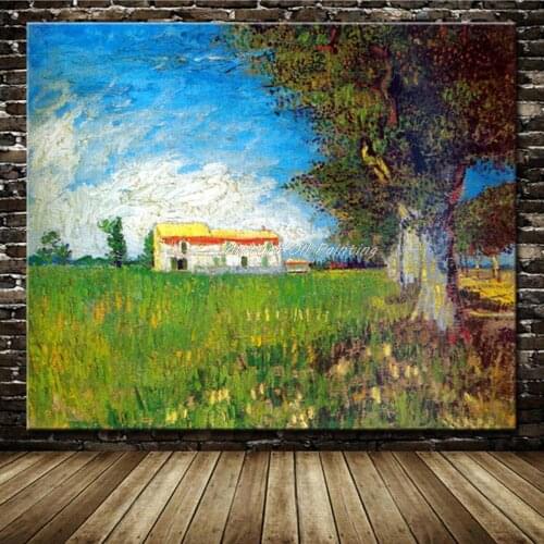 Free Shipping Farmhouse In A Wheat Field Of Vincent Van Gogh Reproduction Oil Painting On Canvas Wall Art For Home Decor 60X80CM