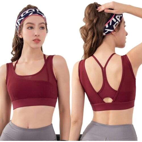 Fake Two-piece Women Sports Bras Mesh Plus Size Running Outside Wear Fitness Shockproof Yoga Wear Underwear Female Bralette I35