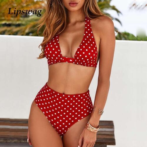 2019 Sexy High Waist Dot Print Bikini swimwear Women Halter Push Up Bikini set Swimsuit female Biquini Beach Wear Bathing Suit