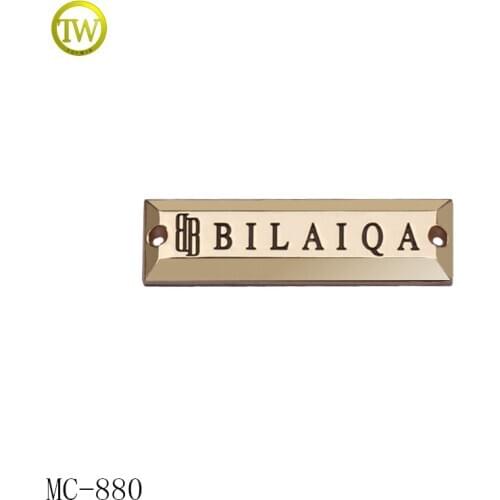 Custom logo letter tag zinc alloy with black ink metal label for garment