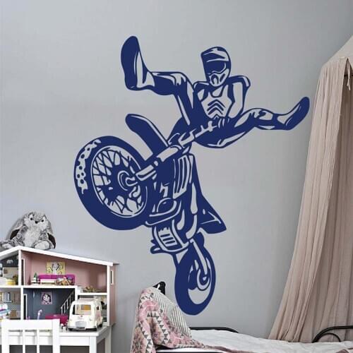Moto Motorcross Wheelie Motorbike Sport Wall Sticker Boy Room Playroom Motorcycle Racing Moto Wall Decal Kids Room Vinyl Decor