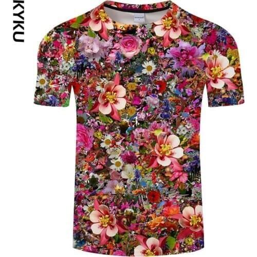KYKU Flower T Shirt Men Women Flowers Leaves 3D Printed T-shirt Summer Harajuku Short Sleeve Beautiful Rose Flower T shirt
