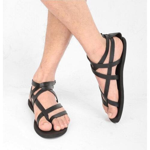 2020 SUMMER Sandal Shoes Black&Brown Gladiator Sandalias Mujer Men Beach Genuine Leather Sandals Rome Men Shoes , Big Size 46