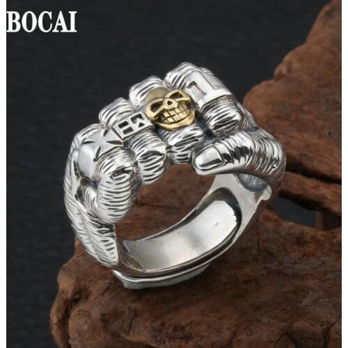 S925 sterling silver ring opening personality retro fist Thai silver jewelry to create unique domineering mens ring