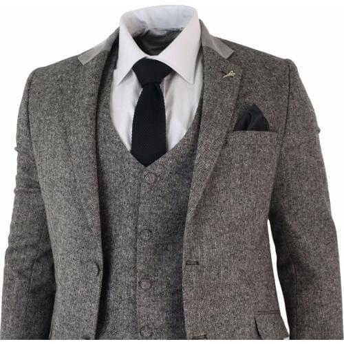 Latest Coat Pant Designs Winter Light Grey Tweed Men Suit Groom Blazer Slim Fit 3 Piece Tuxedo Custom Prom Suits Terno Masculino