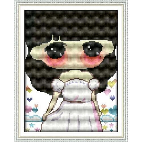 Cute girl cross stitch kit cartoon people Aida count 18ct 14ct 11ct printed embroidery DIY handmade needlework decor