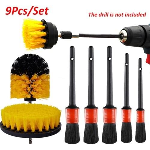 9Pcs Power Scrubber Electric Drill Brush Detailing Brush Set For Car Rim Tire Wheel Wash Detail Brush Set For Dust Cleaning