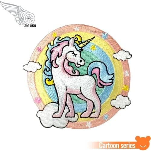 Rainbow unicorn patches front stripe iron on stickers for kids clothes girls heat printed DIY transfer