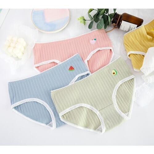 2020 new underwear 5pc cotton middle waist Fruit embroidery lovely print briefs young girl panties Teenager students M L XL
