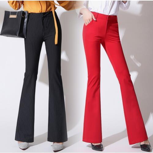 Autumn Womens High Waist stripe Pants Women New Fashion spring OL Flare Pant Trousers Work Pants Long Trousers Female
