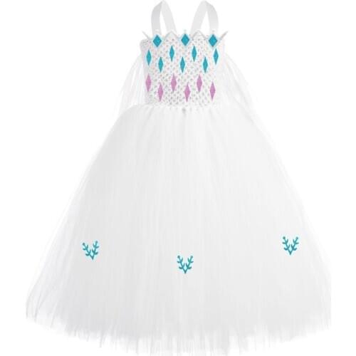 White Girls Froze 2 Dress Cartoon Images Kids Froze Costume 2 Summer Dress for Children Flower Girls Dress Party Wedding Dresses