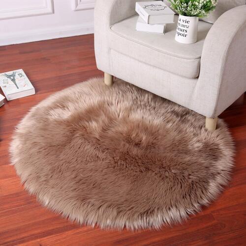 Round Luxury Sheepskin Hairy Carpet Faux Mat Seat Pad Fur Plain Fluffy Soft Area Rug Tapetes sofa bed rug livingroom Dresser