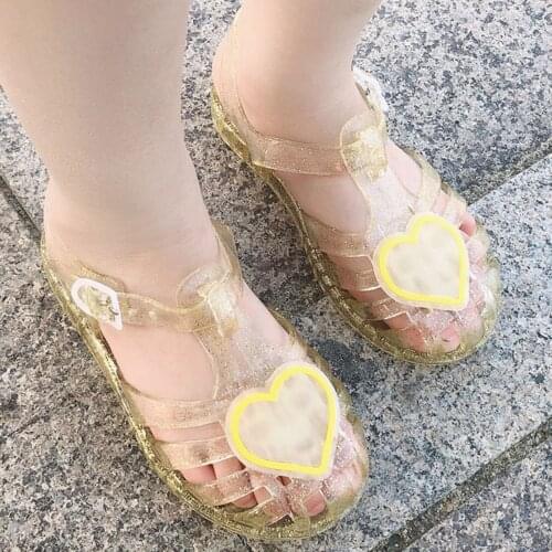 TELOTUNY Sandals Children Baby Girls Summer Solid Color Beach Sandals PVC Love print Buckle Strap Flat Princess Shoes 24-34