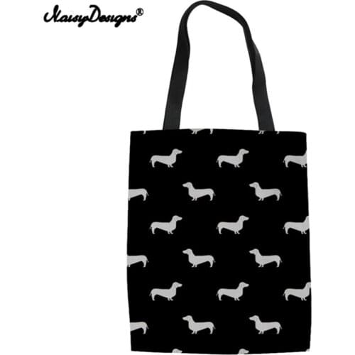 Doxie Dachshund Design Canvas Tote Women Large Folding Shopping Bags for Females Fashion Handle Shoulder Bag Reusable
