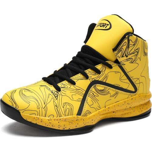 Luminous pattern basketball shoes Men high cut lace-up basketball sneakers outdoor combat anti-skid Wear resistant sports shoes