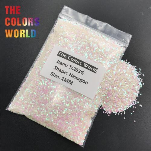 TCI03G Pearlescent Iridescent White With Pink Light Hexagon Nail Glitter Nail Decoration Makeup Tumblers Crafts DIY Accessorie