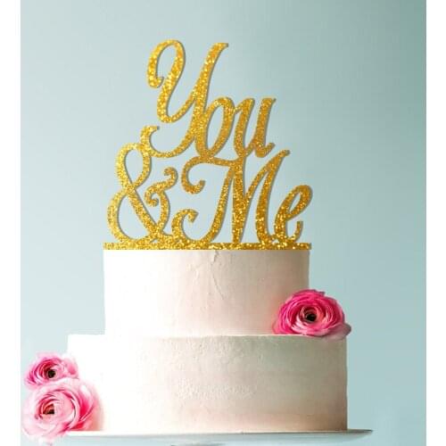 You & Me Wedding Cake Topper, Script You and Me Cake Topper, Elegant Wedding Cake Topper