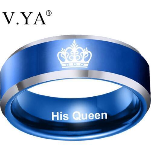 V.YA Her King&His Queen Blue Rings For Couple New Design Stainless Steel Rings For Lover Romantic Gift Dropshipping