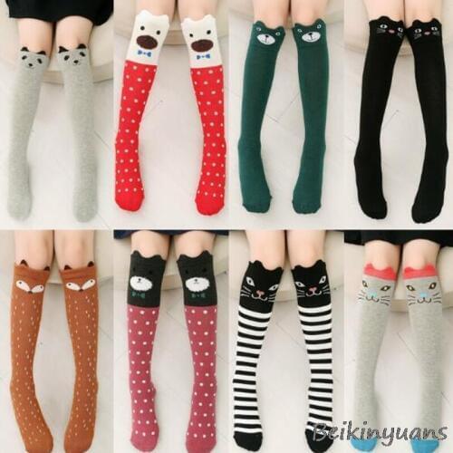 Spring, autumn and winter girls cotton socks womens wild half tube socks cartoon long tube high tube knee socks
