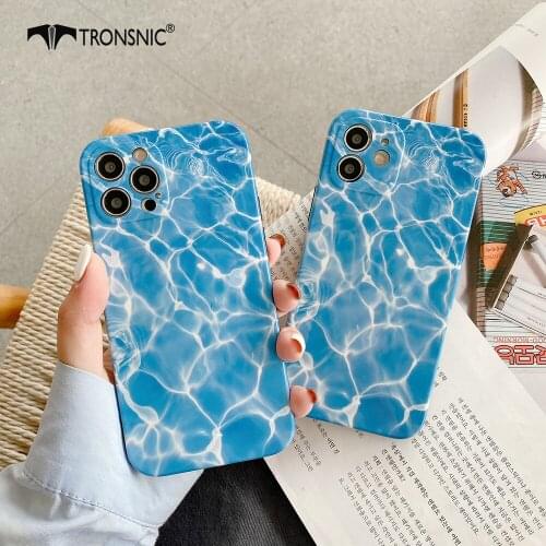 Wave Fully Protected Phone Case for iPhone 12 11 Pro Max XR Xs Soft Lake Blue Matte Silicone Case for iPhone 7 8 Plus Cover Capa