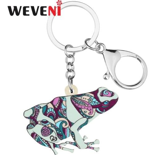 WEVENI Acrylic Cute Floral Frog Toad Keychains Ring Fashion Purse Handbag Car Key Chain Unique Gifts Jewelry For Women Girls