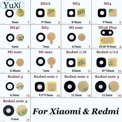 YuXi 2PCS For xiaomi 2 3 4 5 2A Mi4C Mi4 Mi2 Mi3 mi5 for redmi 1 1S 2A note 2 note 4 3 Rear Camera Glass Lens Cover Repair Parts