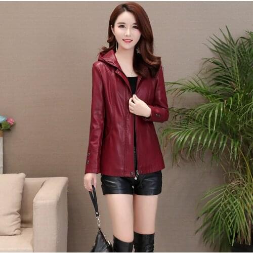 2021 Autumn Woman Faux Soft Leather Pu Jacket Female Loose Coat Turndown Collar Zipper Street Overcoat Ladies Red Jackets H1136