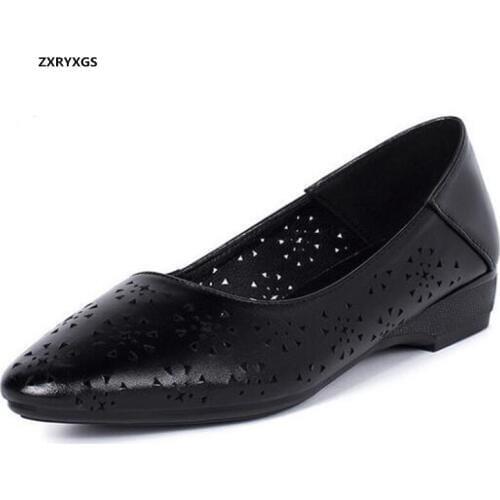 2020 new top cowhide Carved Breathable shoes woman leather sandals casual shoes fashion sandals summer women sandals plus size