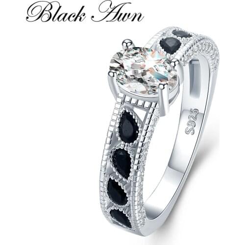 [BLACK AWN] 4.7g 925 Sterling Silver Jewelry Wedding Rings for Women Engagement Ring Femme Bijoux Bague C427