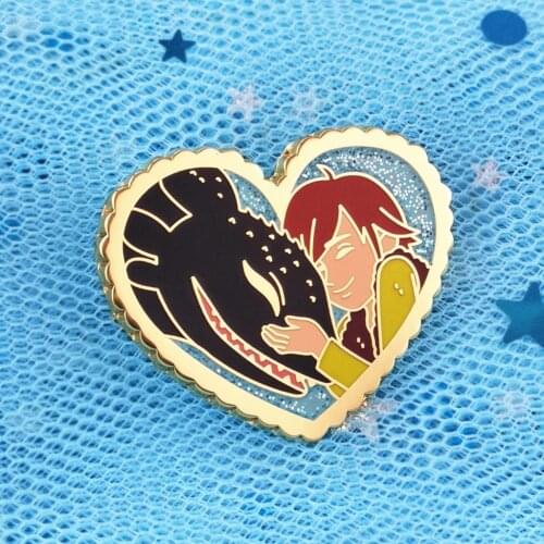 Cute Heart Shaped Your Dragon Hard Enamel Pin Cartoon Toothless and Hiccup Medal Brooch Anime Movie Fans Unique Jewelry Gift