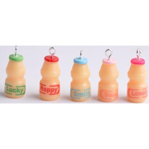 10pcs 11*23MM 3D Lovely Sweet Lucky Happy Smile word charms resin Yogurt bottle charms jewelry fittings handmade diy material