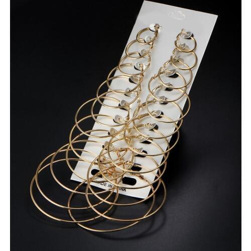 12Pairs/Set Women Heart Moon Ear Loop Combination Hoop Earrings Big Circle Hanging Ear Studs Pendant Brincos Aros Jewelry