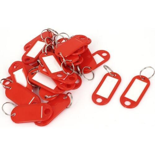 30 pieces Plastic key-holders for ID Label baggage-Key-rings with name-holder plate, color: red