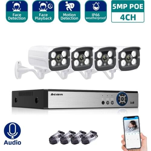 4CH 2592*1944P Face record POE NVR Surveillance Kit H.265 5.0MP POE Bullet CCTV IP Camera Waterproof Outdoor Night Vision Set