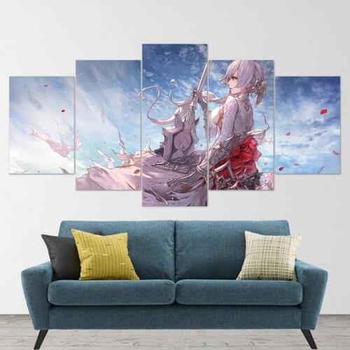5 Piece Wall Art Canvas Anime Manga Picture Rose Knight Figure Posters Modern Home Bedroom & Living Room Decoration Paintings