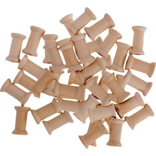 50x Unfinished Wooden Spools Thread Bobbins For Arts & Crafts 1.06x0.63inch