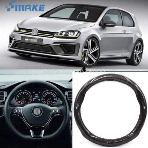 SmRKE Car Accessories For VOLKSWAGEN VW Golf Black Carbon Fiber Leather Steering Wheel Cover Sport Racing Car Styling