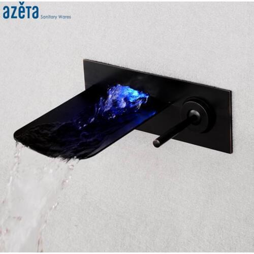 Azeta LED Waterfall Basin Mixer Tap Bathroom Single Handle Wall Mounted Hot and Cold Water ORB Basin Faucet AT333ORB
