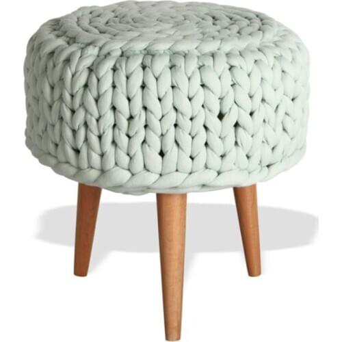 Betireshome Hand Knit Foot Round Puff Cotton Fiber and Polyester Yarn, Skeleton Wood Free Fast Shipping From Turkey