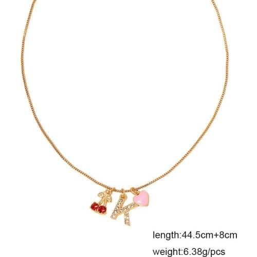 Ins Gold Chain Pink Heart Cherry Fruit K Letter Pendant Choker Necklaces Trendy Korean Fashion Women Party Jewelry